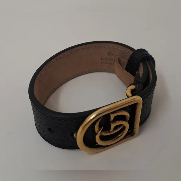 Gucci Marmont Double G Wrap Bracelet Cuff Pebbled Leather Italy Adjustable - Picture 10 of 16